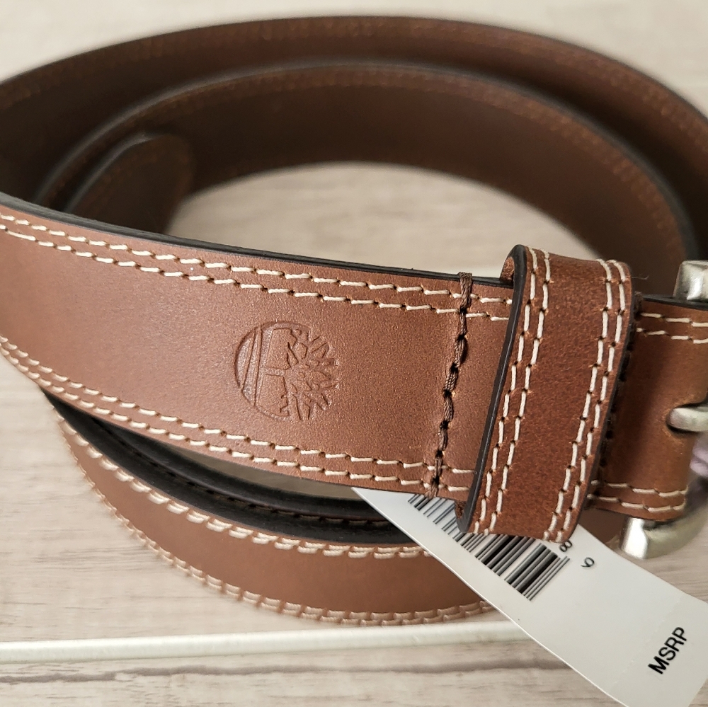 Timberland Mens Classic Leather Jean Belt Brown Size 42 New - Picture 4 of 7